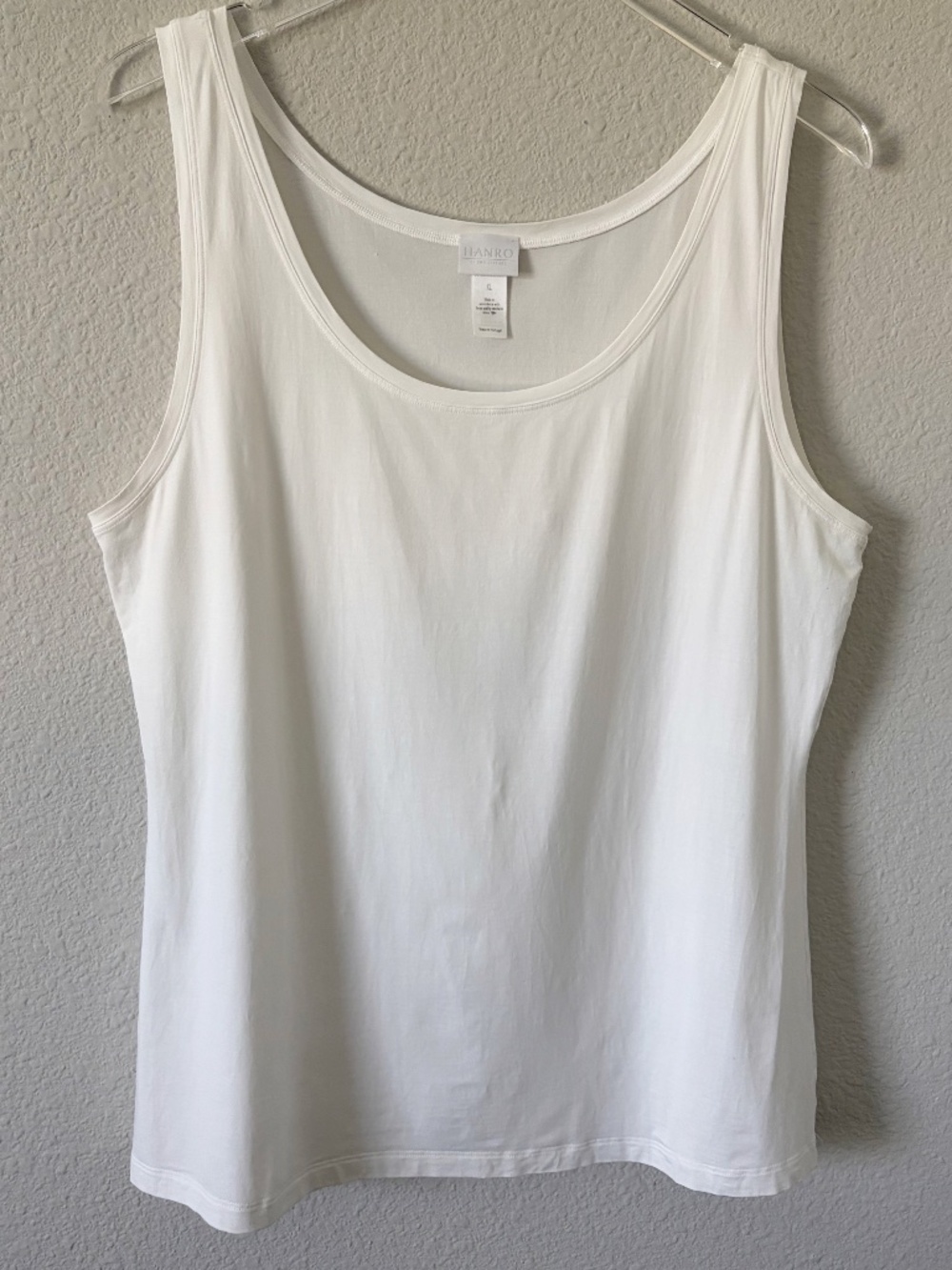 Hanro Sleeveless Round Neck Tank Camisole Size XL White Cotton Stretch